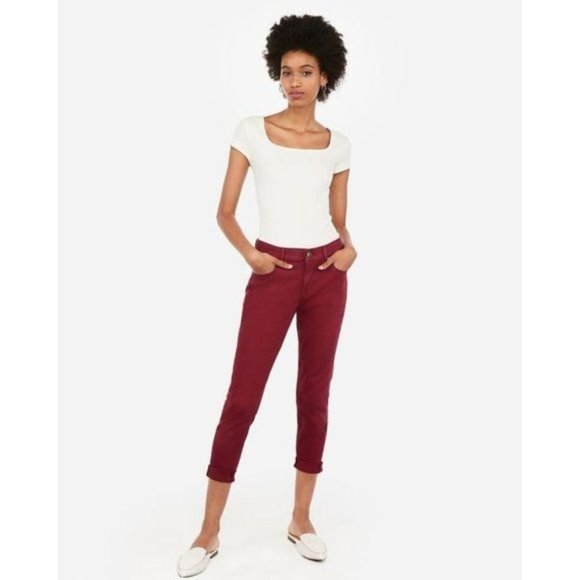 Express Denim - Express Mid Rise Burgundy Double Roll Jean Leggings 00